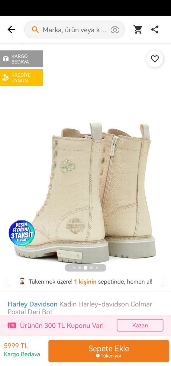 Bej Deri Bağcıklı Harley Kadın Bot - Görsel 2