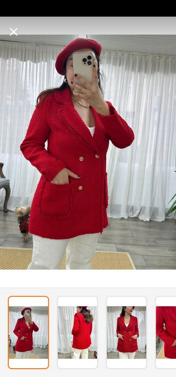 Kırmızı Düğmeli Tüvit Blazer - Görsel 2