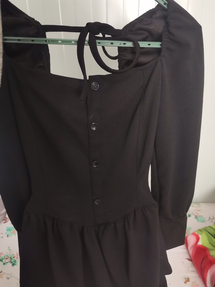 Düğmeli Siyah Kadın Mini Elbise - Görsel 5