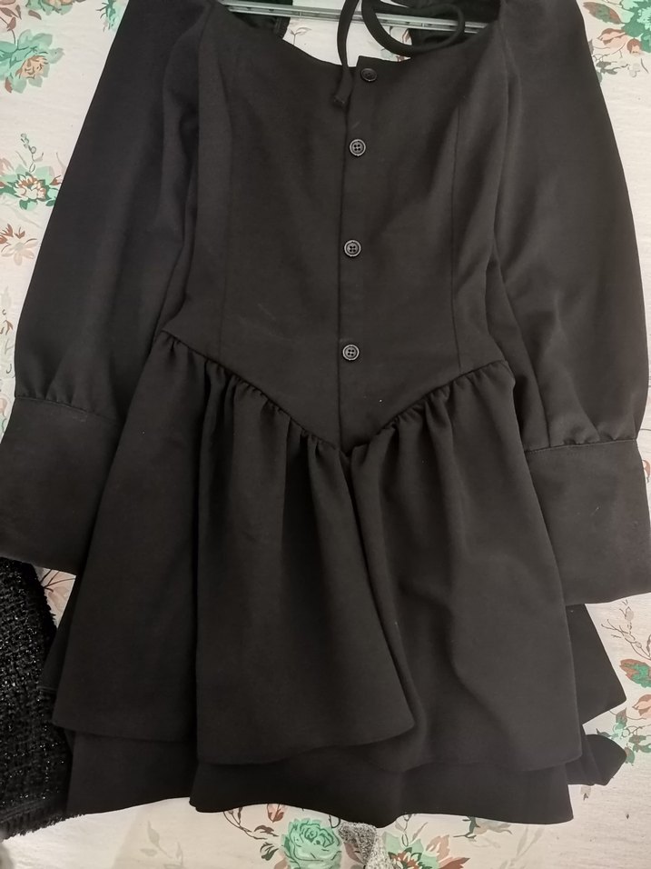 Düğmeli Siyah Kadın Mini Elbise - Görsel 4