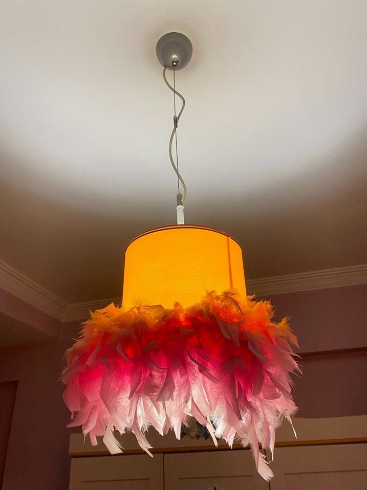 Pembe Tüylü Sarkıt Lamba - Görsel 4