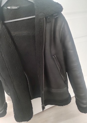 Siyah Kürklü Deri Kadın Biker Ceket - Görsel 4