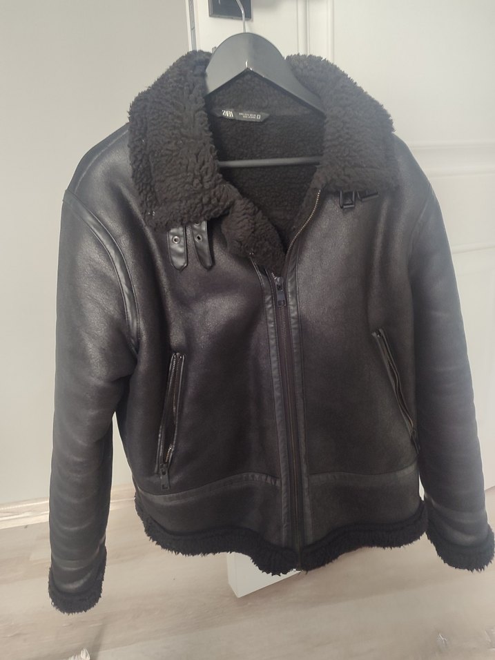 Siyah Kürklü Deri Kadın Biker Ceket - Görsel 5