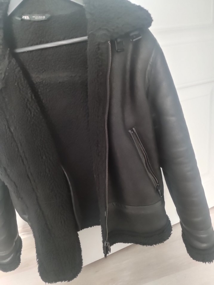 Siyah Kürklü Deri Kadın Biker Ceket - Görsel 4