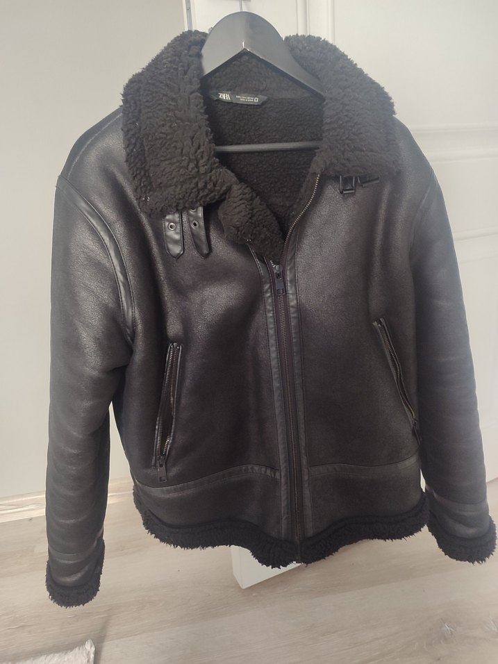Siyah Kürklü Deri Kadın Biker Ceket - Görsel 3
