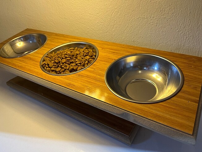 Kedi köpek için kalın ahşap metal paslanmaz kaseli ahşap mama ka