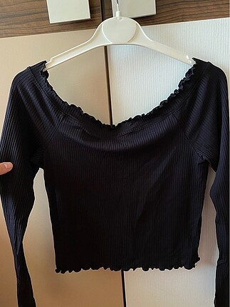 Siyah uzun kollu crop