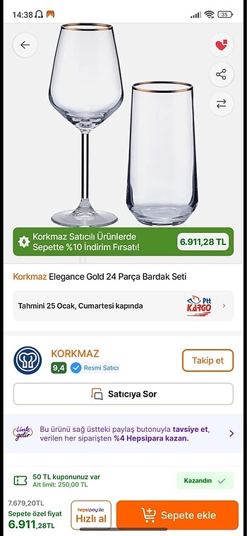 Korkmaz bardak seti