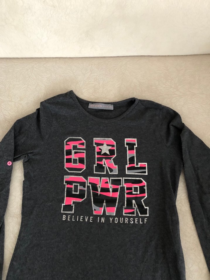 GRL PWR Siyah Uzun Kollu Tişört — görsel 3/4