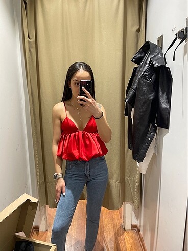 xs Beden Zara hacimli saten top