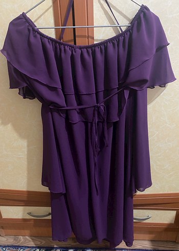 Mor Straplez Midi Mezuniyet Elbisesi - Görsel 2