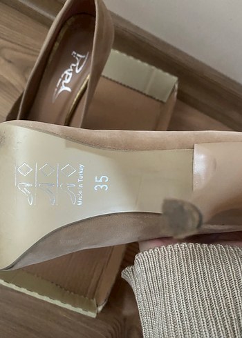 Bej Süet Stiletto Kadın Topuklu Ayakkabı - Görsel 2