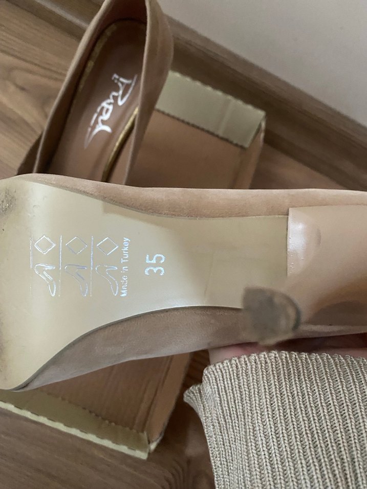 Bej Süet Stiletto Kadın Topuklu Ayakkabı - Görsel 2