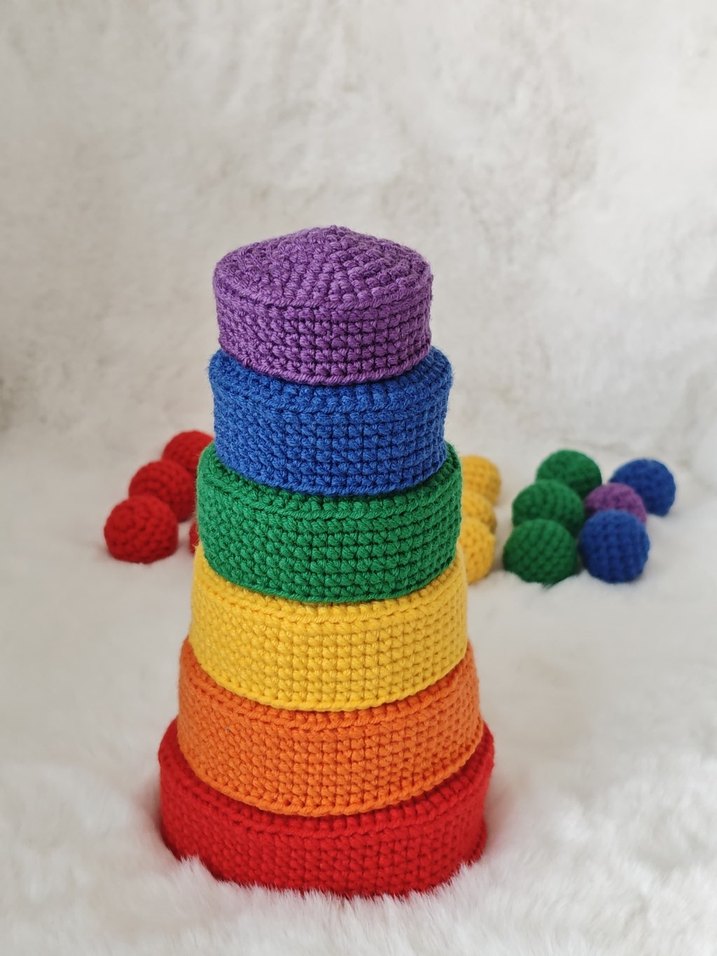 Renkli Örgü Gökkuşağı Toplama Oyuncağı - Görsel 5