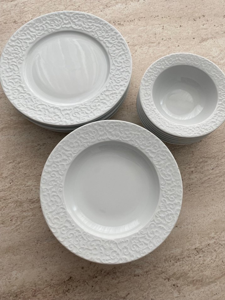 Beyaz Kabartmalı Yemek Tabağı Seti - Görsel 2