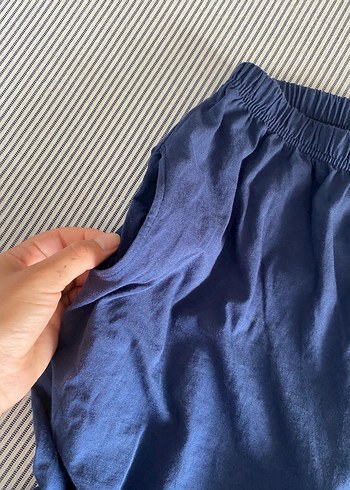 m Beden Lacivert Keten Salaş Midi Kadın Pijama