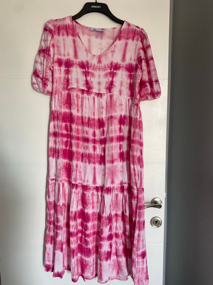 Zara Pembe Batik Desenli Uzun Bohem hamile  Elbise - Görsel 2