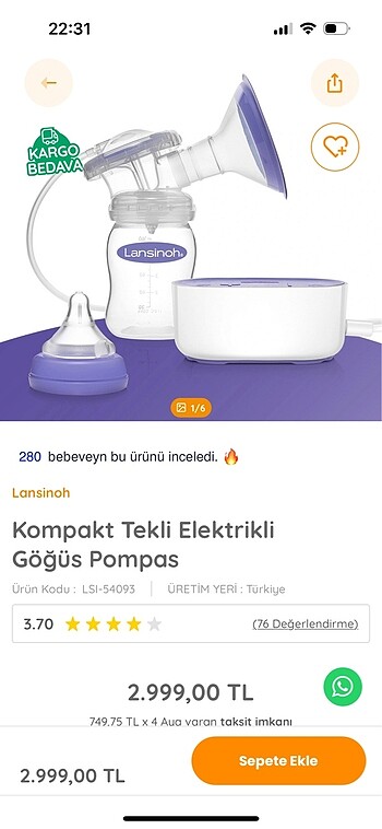 Beden Renk Lansinoh Göğüs pompası