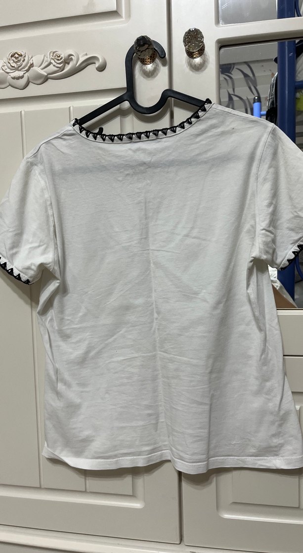 Kadın Beyaz Kısa Kollu Pamuklu Tişört - Görsel 5