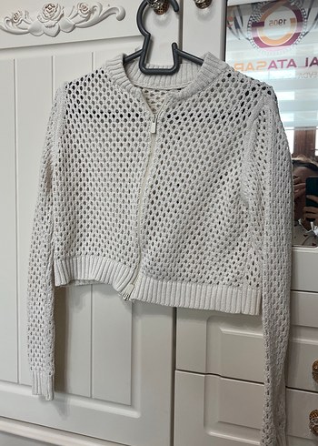 Gri Örgü Kadın Hırka,Uzun Kollu - Görsel 2