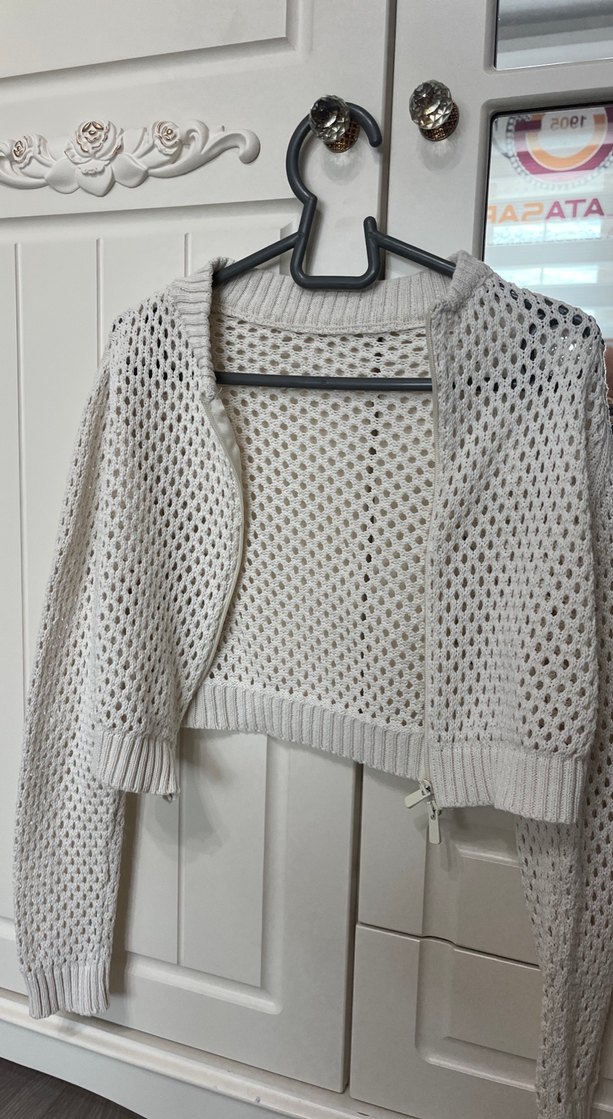 Gri Örgü Kadın Hırka,Uzun Kollu - Görsel 3