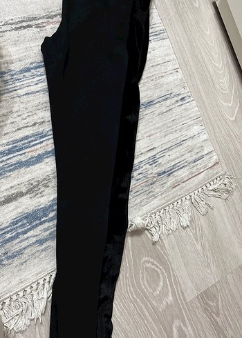 Siyah Midi Kadın Tayt - Ofis Şıklığı yanları parlak süvet - Görsel 3