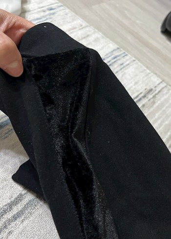 Siyah Midi Kadın Tayt - Ofis Şıklığı yanları parlak süvet - Görsel 6