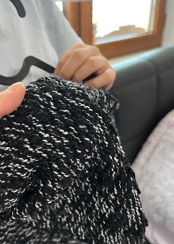 Uzun Gri Örgü Kadın Hırka - Görsel 7