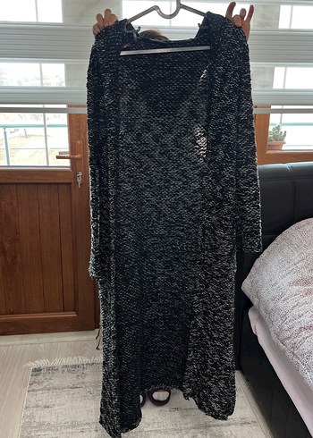 Uzun Gri Örgü Kadın Hırka - Görsel 2