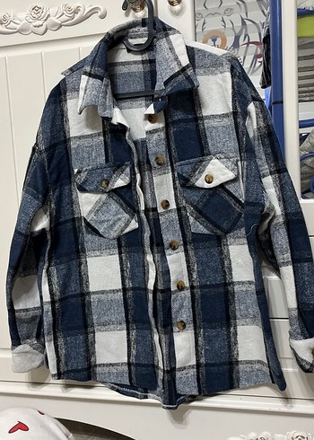 Düğmeli Lacivert Ekose unisex Gömlek - Görsel 2