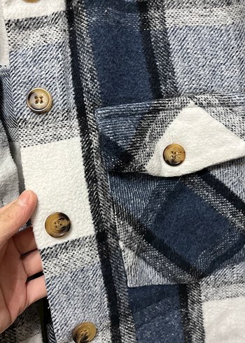 Düğmeli Lacivert Ekose unisex Gömlek - Görsel 5