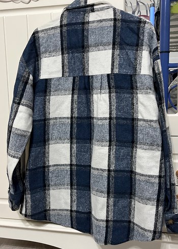 Düğmeli Lacivert Ekose unisex Gömlek - Görsel 6