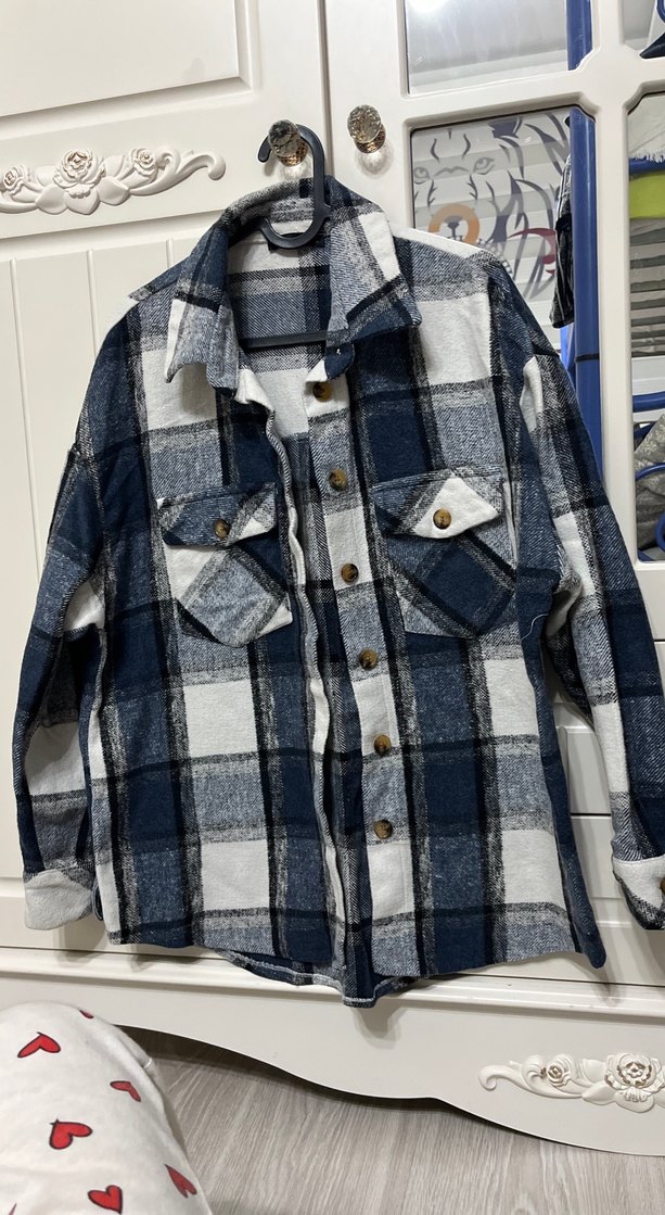 Düğmeli Lacivert Ekose unisex Gömlek - Görsel 2