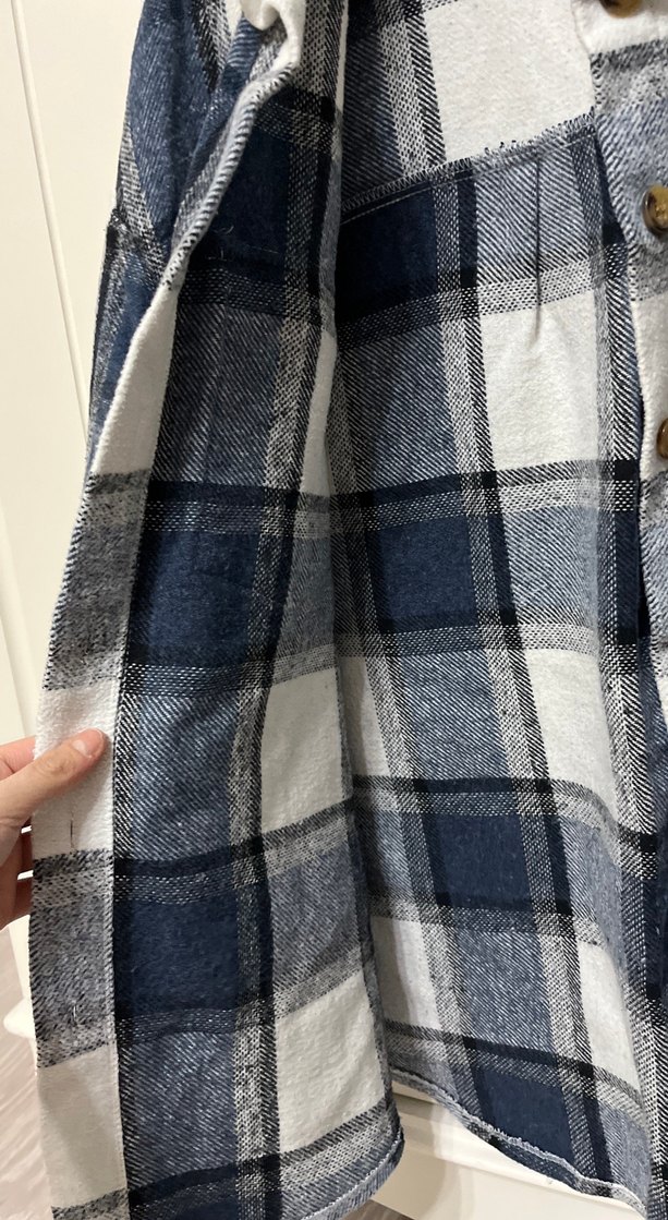 Düğmeli Lacivert Ekose unisex Gömlek - Görsel 3