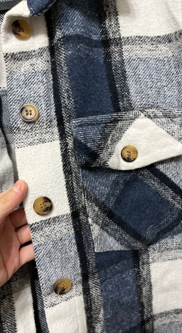 Düğmeli Lacivert Ekose unisex Gömlek - Görsel 5