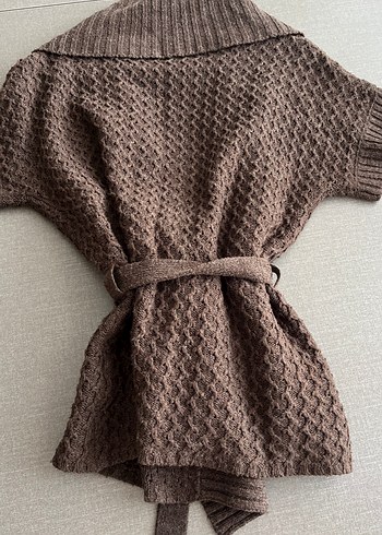 Kahverengi Örgü Bohem V-Yaka Hırka - Görsel 6