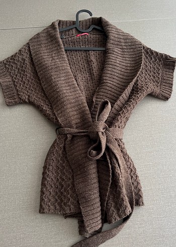 Kahverengi Örgü Bohem V-Yaka Hırka - Görsel 2