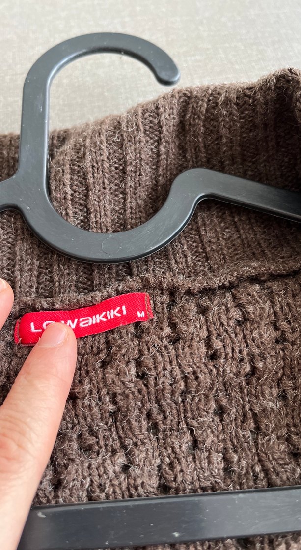 Kahverengi Örgü Bohem V-Yaka Hırka - Görsel 3