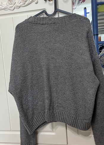 Gri Örgü Kadın Hırka V Yaka - Görsel 5