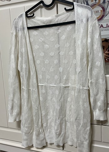 Beyaz Örgü Kadın Hırka V Yaka - Görsel 2