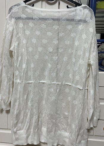 Beyaz Örgü Kadın Hırka V Yaka - Görsel 5