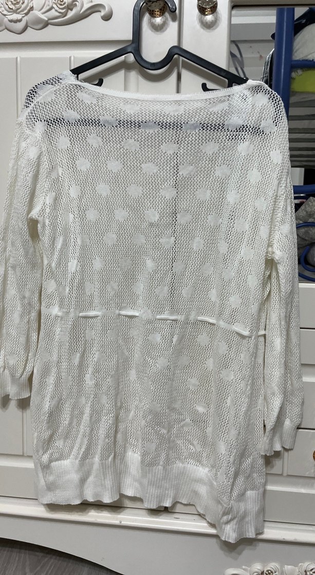 Beyaz Örgü Kadın Hırka V Yaka - Görsel 5