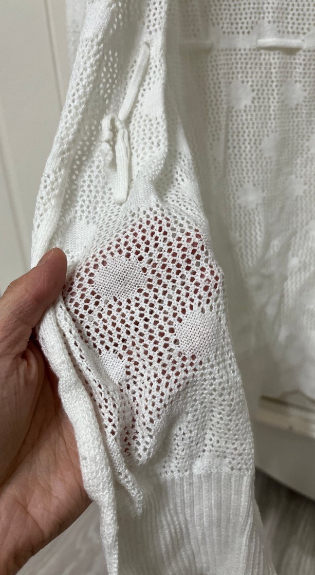 Beyaz Örgü Kadın Hırka V Yaka - Görsel 3