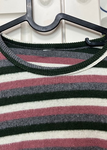 Çizgili Gri Triko Kadın Kazak - Görsel 5