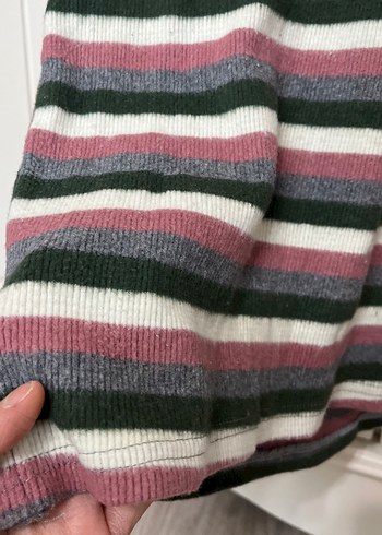 Çizgili Gri Triko Kadın Kazak - Görsel 3