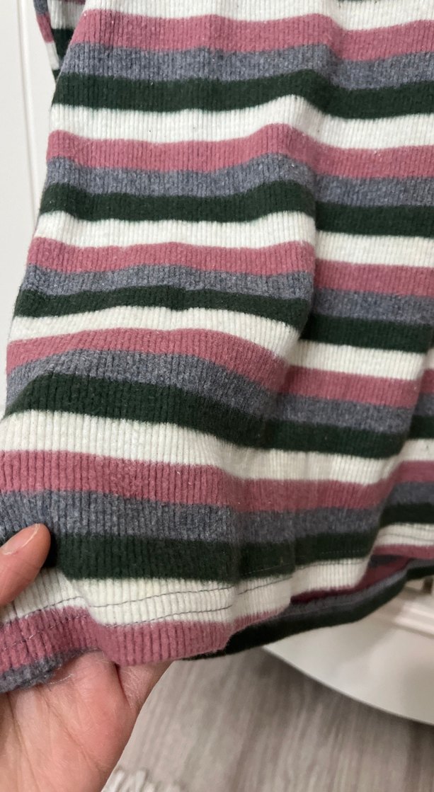 Çizgili Gri Triko Kadın Kazak - Görsel 3