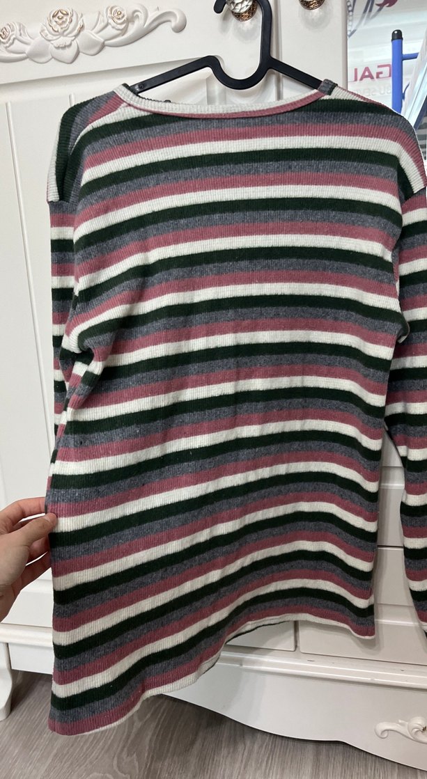 Çizgili Gri Triko Kadın Kazak - Görsel 4