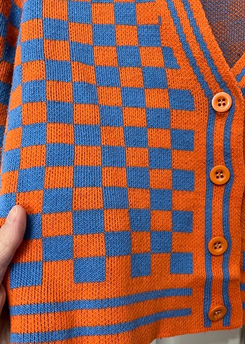 Kadın Çok Renkli Kareli Hırka - Görsel 3