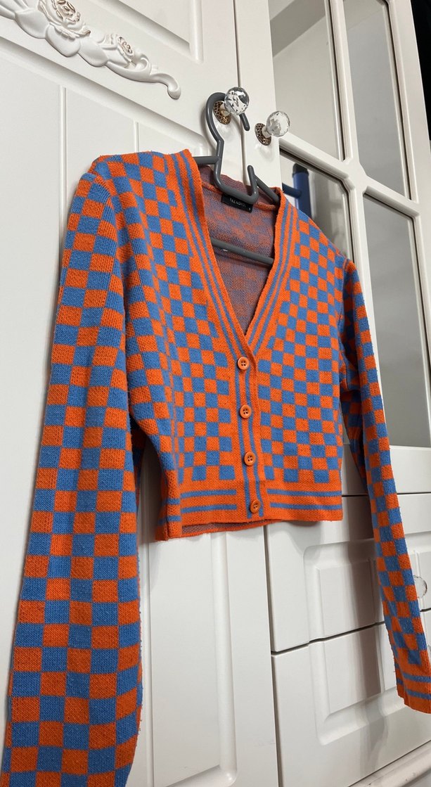 Kadın Çok Renkli Kareli Hırka - Görsel 5