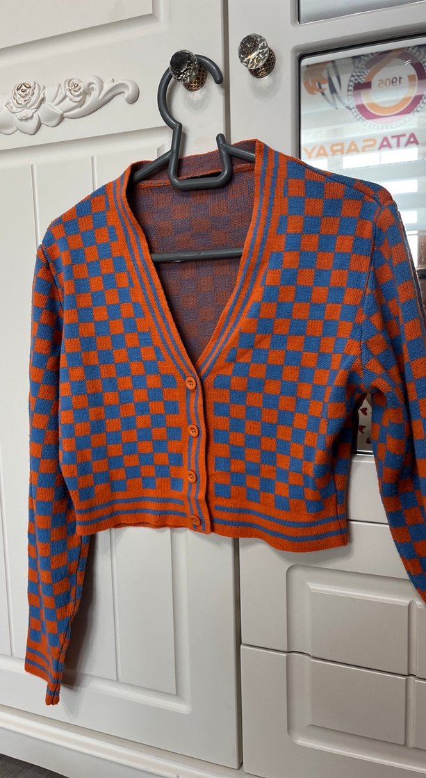 Kadın Çok Renkli Kareli Hırka - Görsel 2